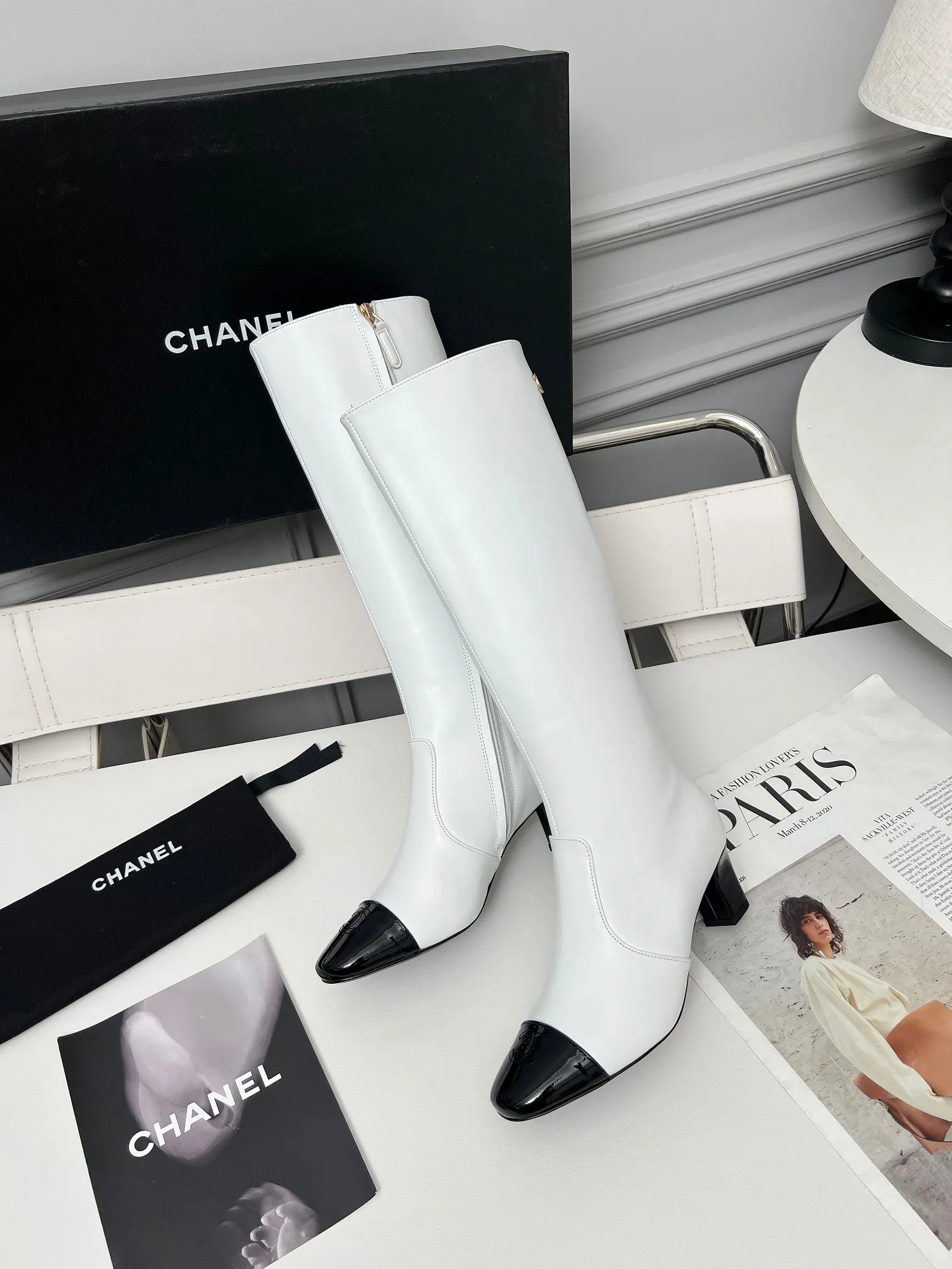 👟👟Ex-factory price 700👟👟 Genuine leather sole +30 Chanel/Chanel double C high-heeled fashion boots, fabric: Xiaoxiang special cowhide:, lining: sheepskin; color: black, white; apricot; code number: 5-40 (customized 41, non-refundable), 16-inch high boots